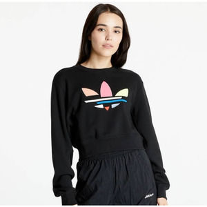 Adidas Black Embroidered Long Sleeve Cropped Sweatshirt